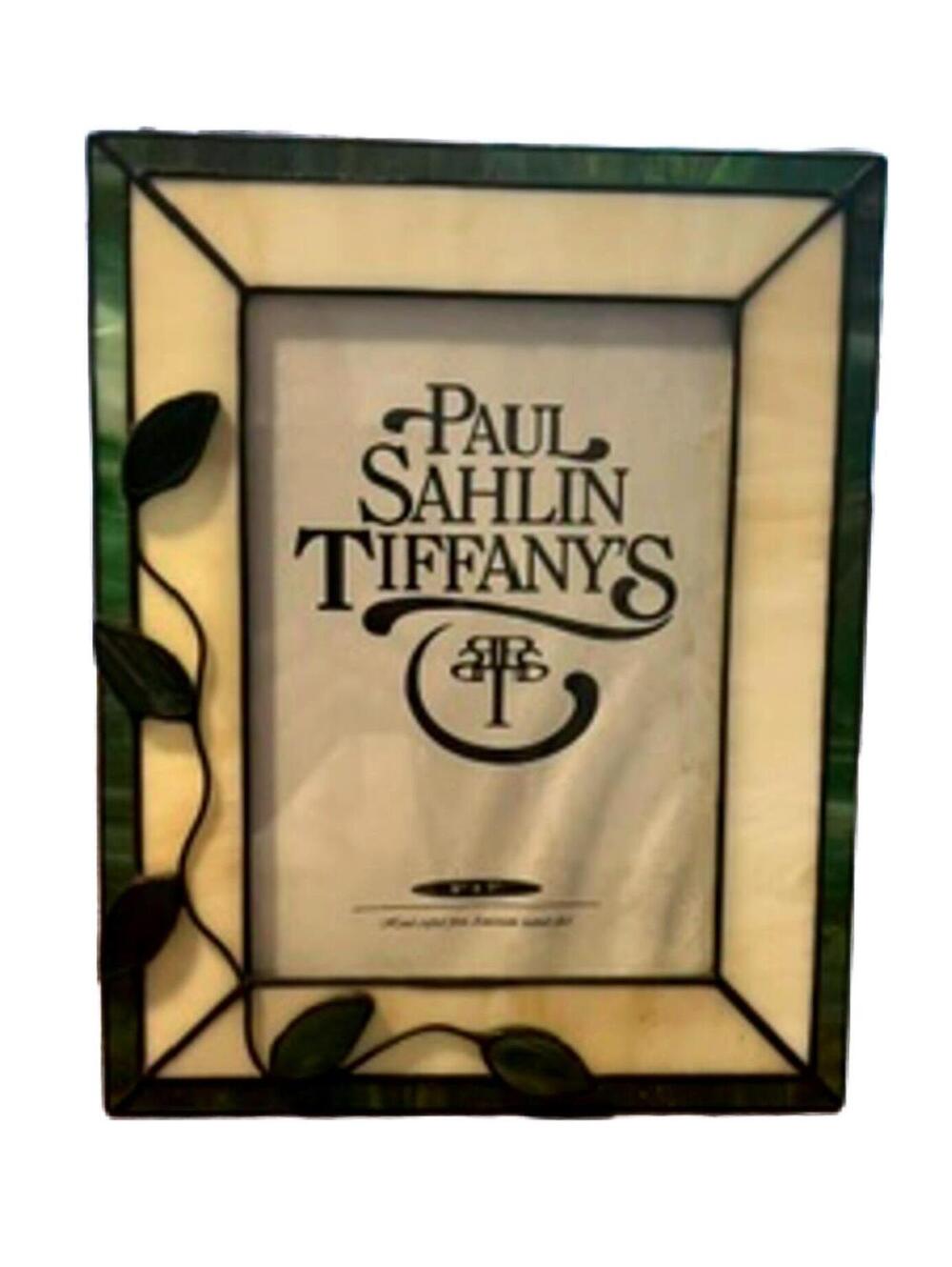 VTG Paul Sahlin Tiffany's 5 x 7 Stained Glass Picture Frame Green and Cream